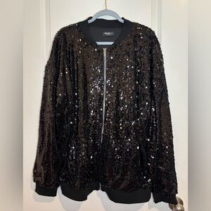 Phoebe J. Collection Couture Black Sequin Bomber Jacket size XL